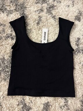 Garage Black Ribbed Square Neck Crop Tank Top